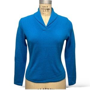 Valerie Stevens 2 ply 💯% Cashmere Aqua Teal Shawl Collar Sweater Small